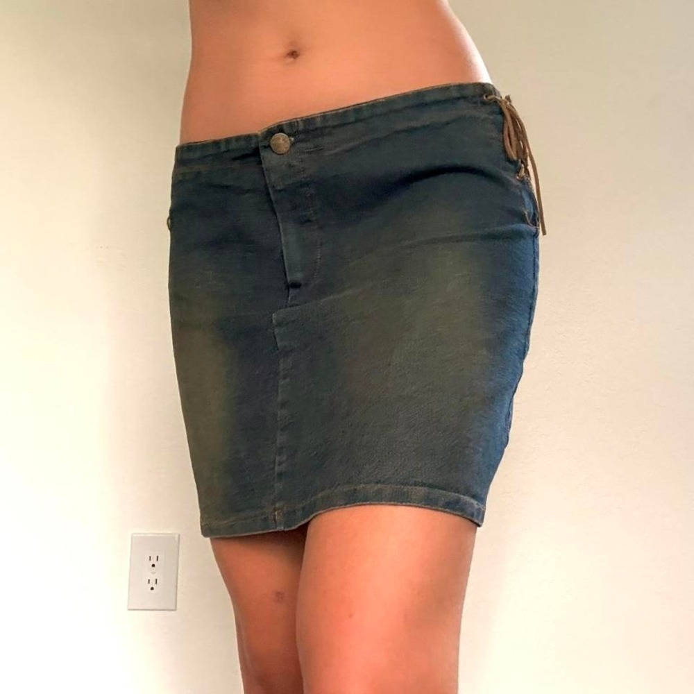 Y2K Lace Up Denim Mini Skirt